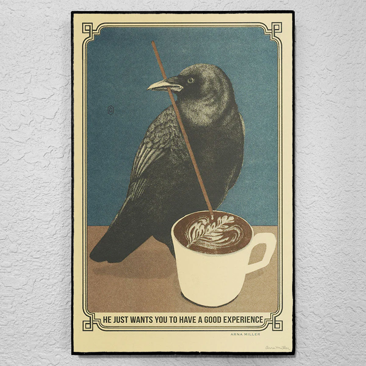 Crow Coffee - Risograph Print by Arna Miller – Arna Miller Designs