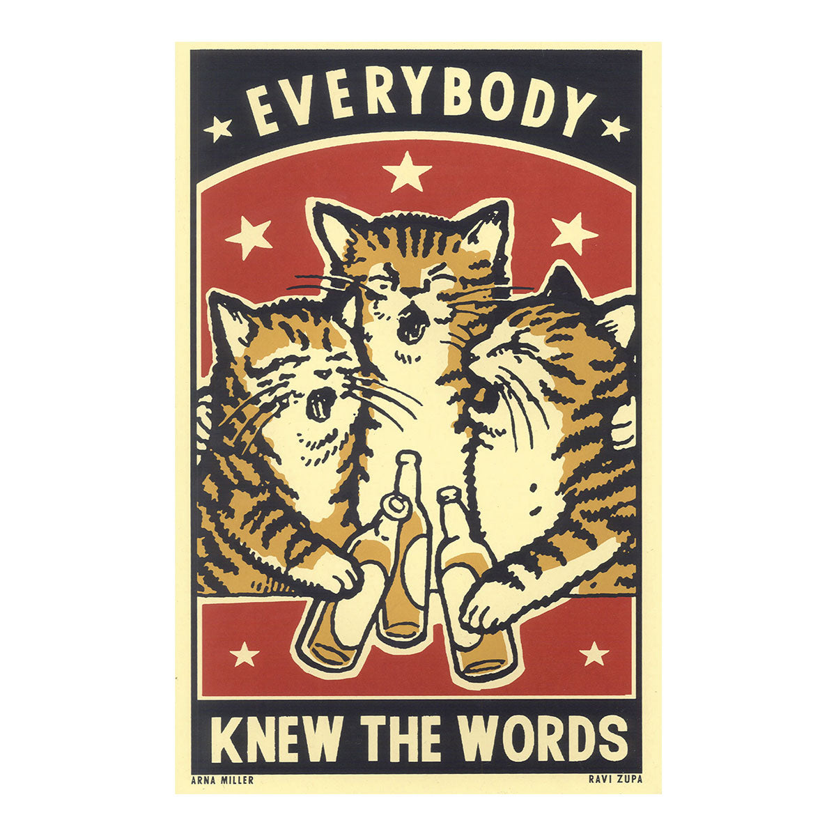 Knew The Words - Drunk Cat Series Screen Print by Arna Miller