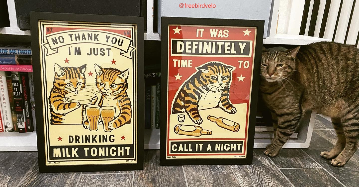 Milk Drunk Cat Series Screen Print by Arna Miller Arna Miller Designs LLC