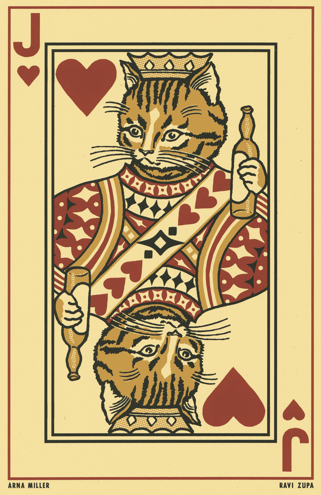 Drunk Cat Series Print - Jack of Hearts - By Arna Miller and Ravi Zupa