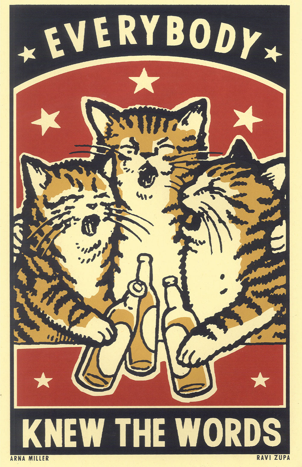 Knew The Words - Drunk Cat Series Screen Print by Arna Miller