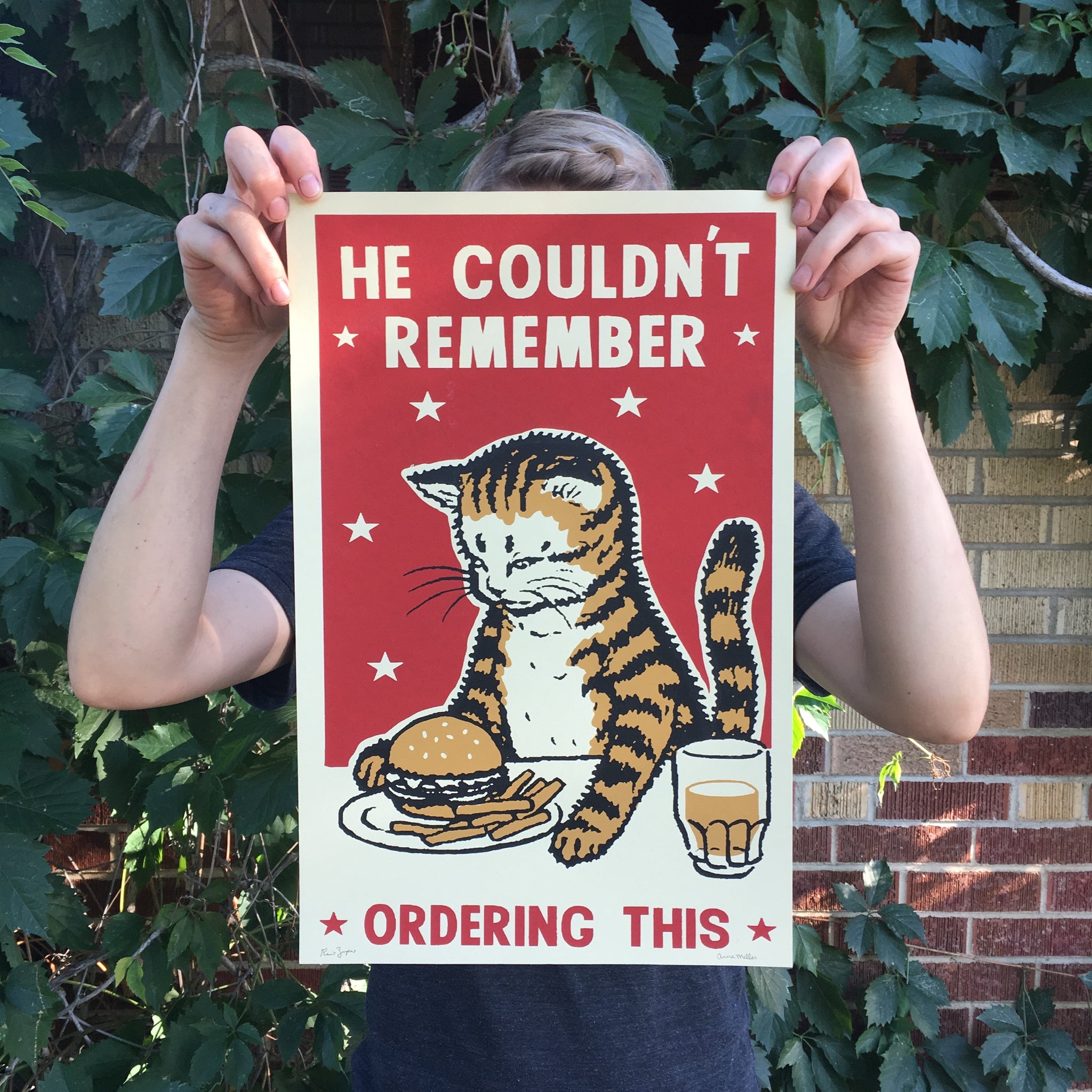 Couldn't Remember - Drunk Cat Series Screen Print by Arna Couldn't Remember - Drunk Cat Series Screen Print by Arna