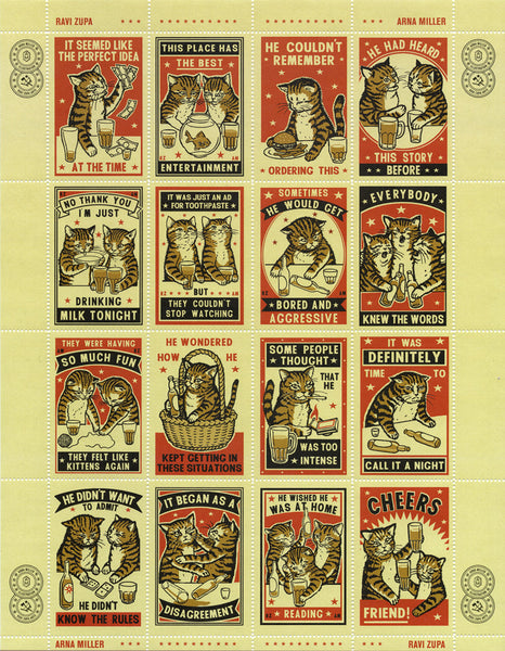 コレクション ANTIQUE STAMPS/POSTCARDS Drunk Cat - Stamp Sheet by Arna Miller – Arna Miller Designs, LLC